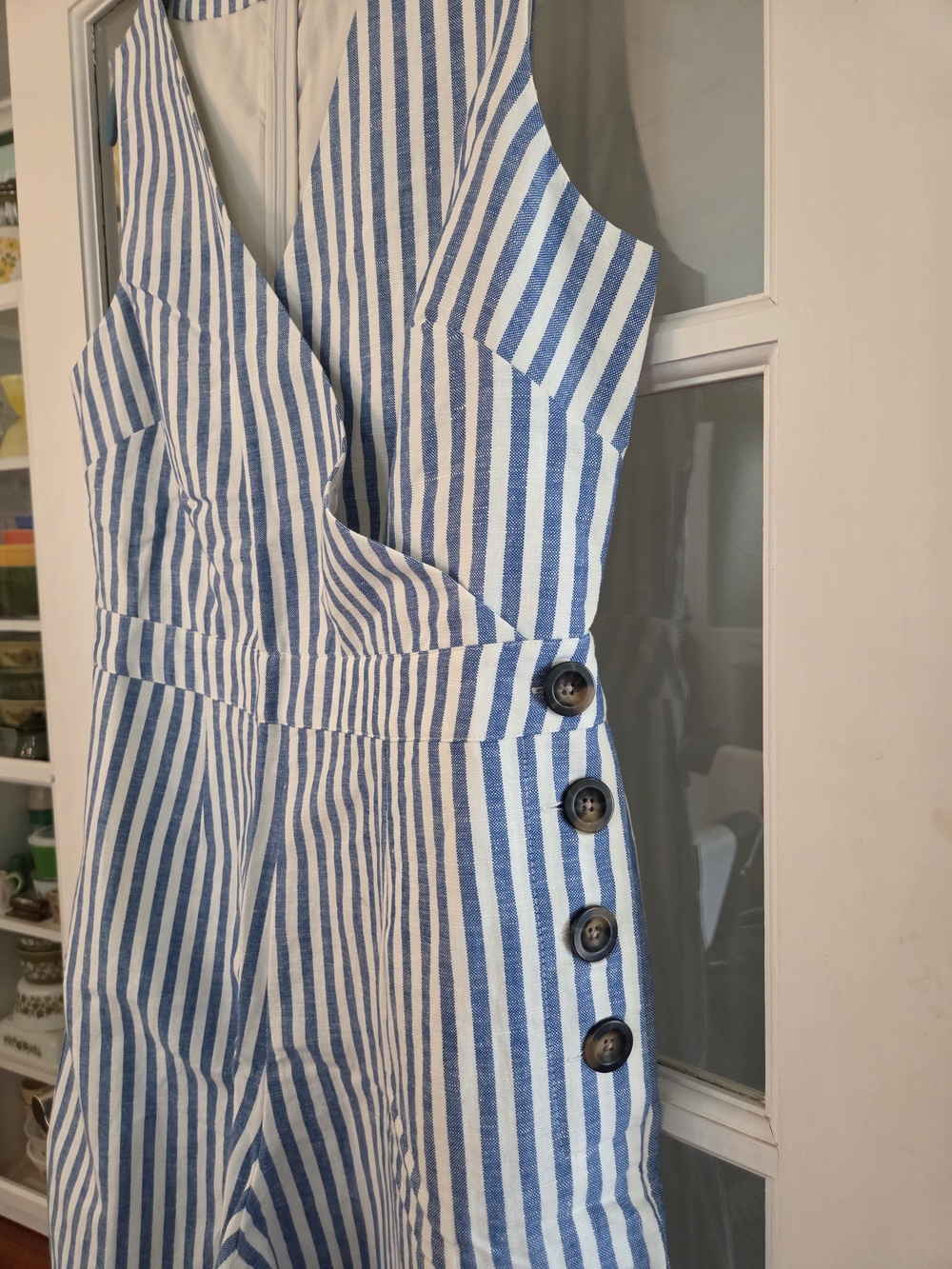 Boden Blue & White Striped Sleeveless Linen Jumpsuit - Size 14R - Picture 9 of 10